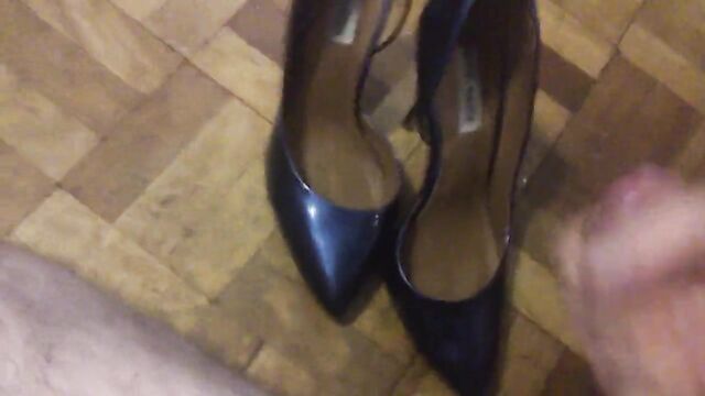 Well worn metallic blue heels cummed