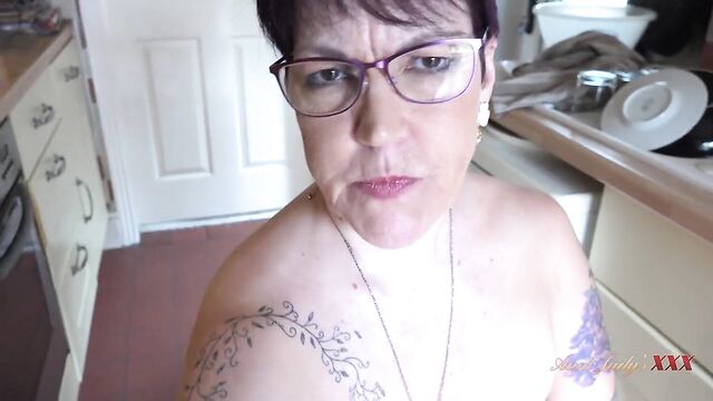 AuntJudysXXX - Busty Mature Housewife Layla Bird sucks your cock in the kitchen (POV)