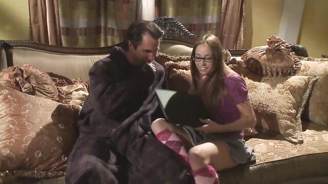 Stepdaughter with sexy knee socks fucked by perv stepdad