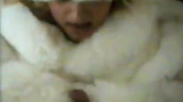 Furry Girl - Jerking her man off with fur coat and mittens