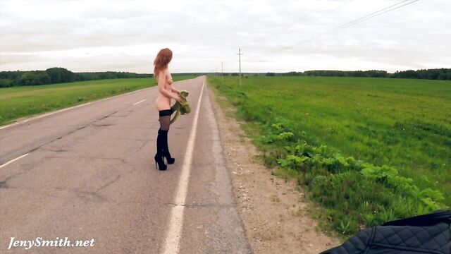 Jeny Smith public nudity on the road