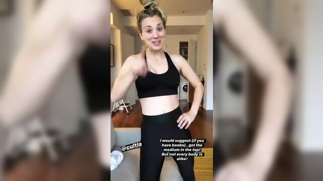 Kaley Cuoco modeling workout clothes