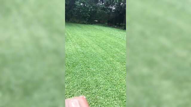 Mowing grass naked