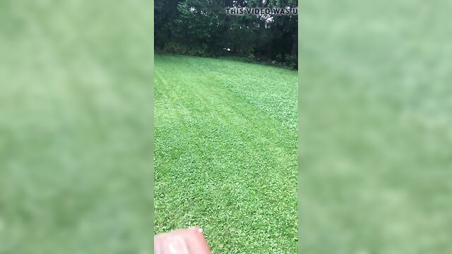 Mowing grass naked