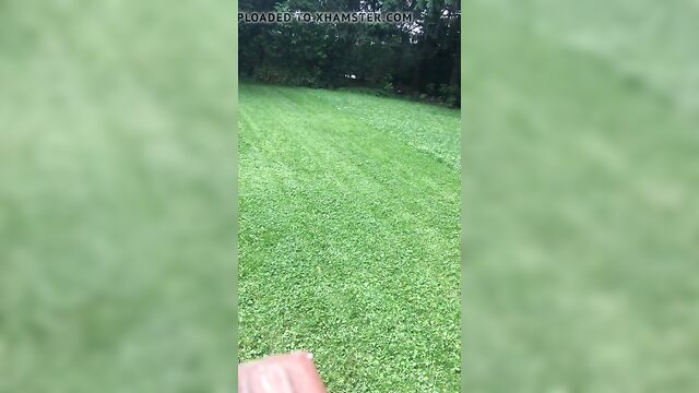 Mowing grass naked