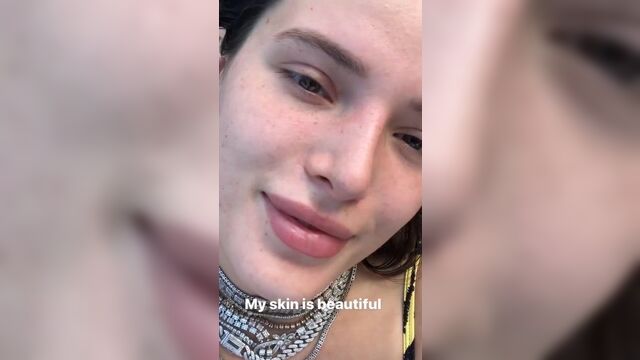 Bella Thorne selfie close-up on her pretty freckled face