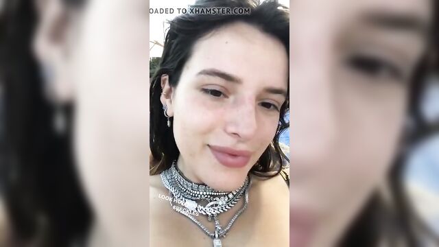 Bella Thorne selfie close-up on her pretty freckled face