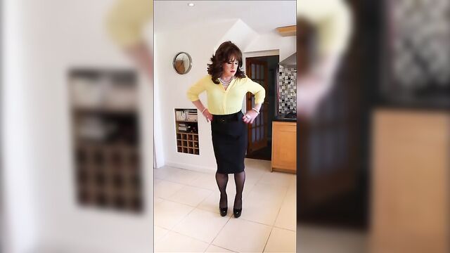 Yellow blouse and black pencil skirt