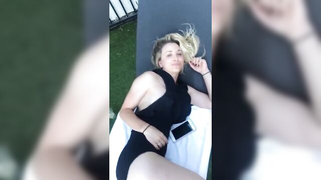 Kaley Cuoco in swimsuit hanging out with girlfriends