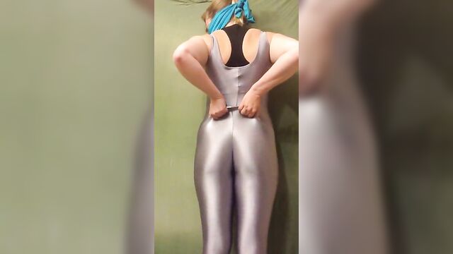 Sexy silver spandex unitard