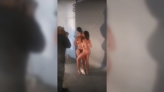 Two black models in full nude photo session