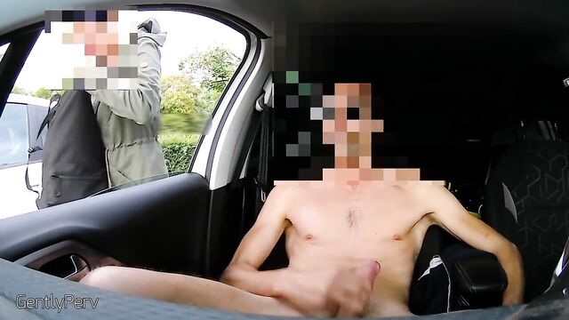 Total naked wank in car with open window