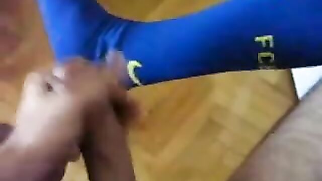 cumming on blue soccer socks