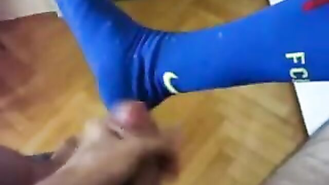 cumming on blue soccer socks