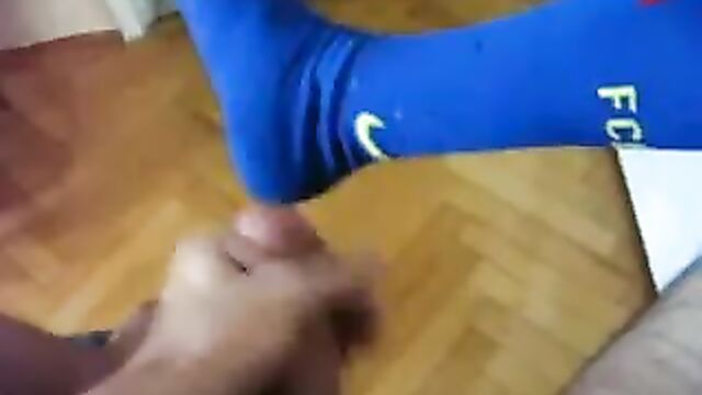 cumming on blue soccer socks