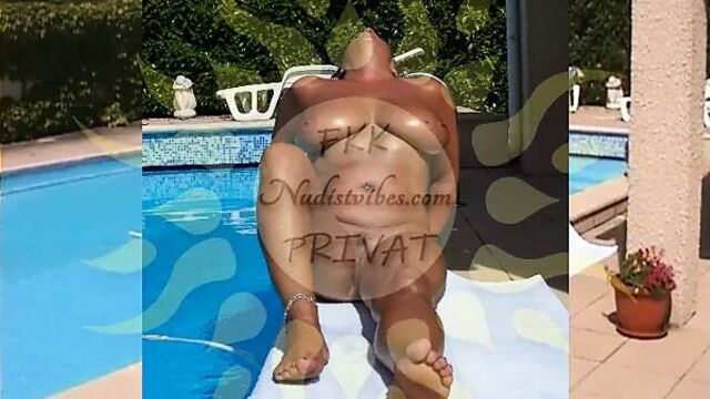 Nudist Couple Shooting by the Pool