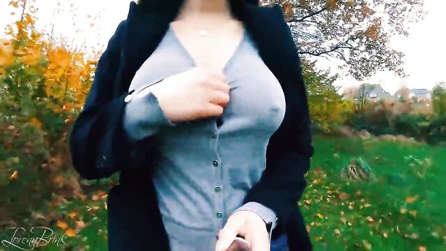 Boobwalk: Buttoned V-Neck Shirt, and Coat. Tits Out.