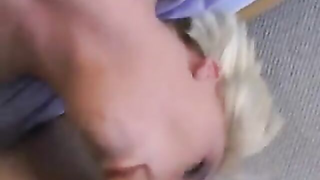 Short haired blonde gives a mean blowjob