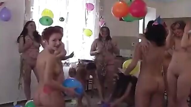 Nudist girls group party