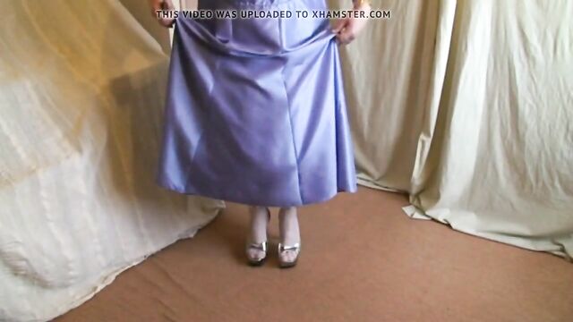 Lilac bridesmaid dress, pink petticoat and platform heels