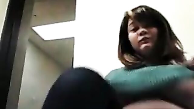 Chubby Asian plays in public