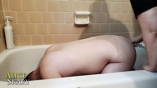 Submissive's simple shower anal douching