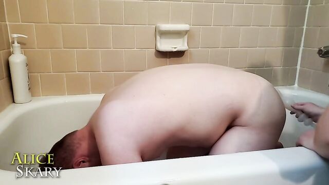 Submissive's simple shower anal douching