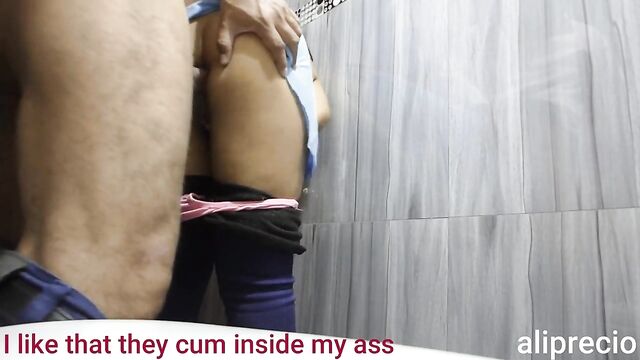 Cum inside ass in public bathroom with hidden camera