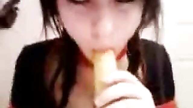 Emo girl Nursie-Chan sucks and titfucks banana on Youtube