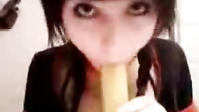 Emo girl Nursie-Chan sucks and titfucks banana on Youtube