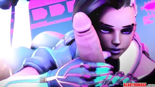 Cute Sombra fucking and jerking off big dick