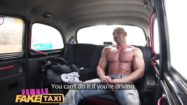 Female Fake Taxi Bodybuilder makes busty blonde cum in taxi