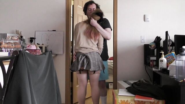 19 - creampie redhead fucked in miniskirt with stockings