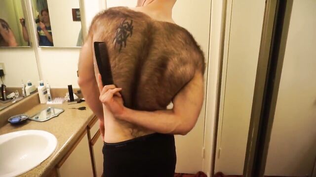 Hairiest man shaves his entire chest and back!