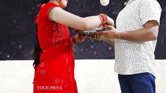 Karva Chauth Special: Newly married priya had First karva chauth sex and had blowjob under the sky with clear Hindi