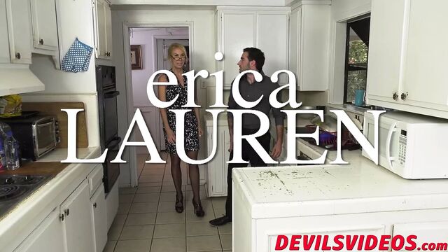 Dirty granny Erica Lauren fucks in the kitchen