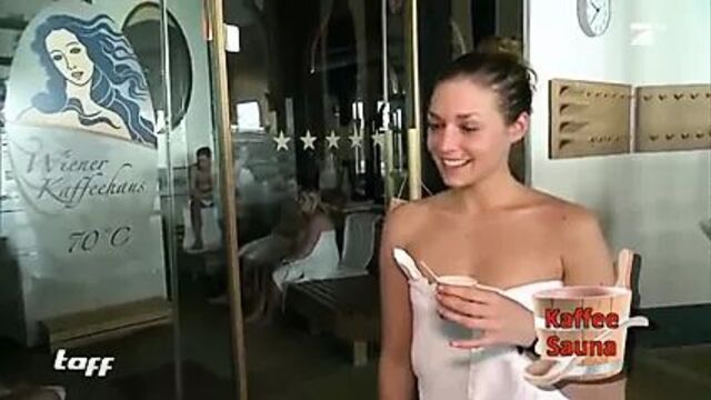 German TV sauna topless brunette