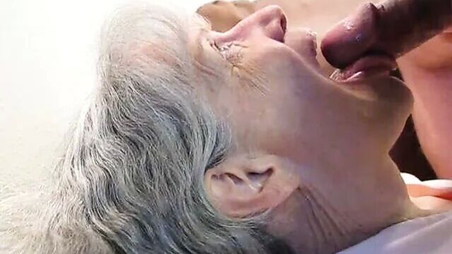 Grey haired granny blowjob and cum in her mouth