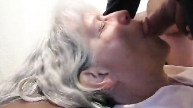 Grey haired granny blowjob and cum in her mouth