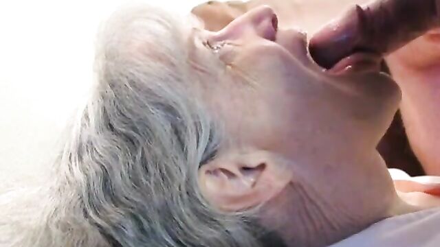Grey haired granny blowjob and cum in her mouth