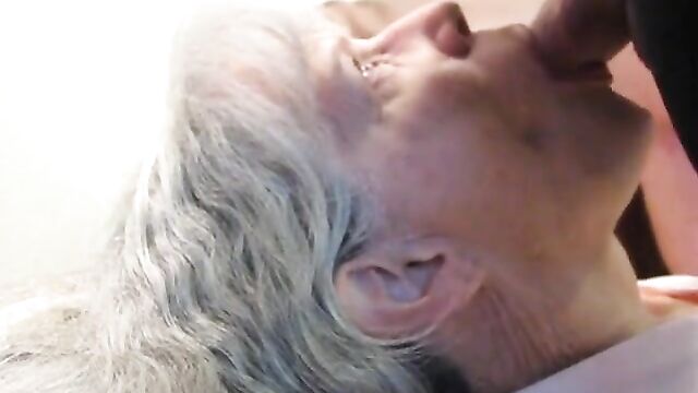 Grey haired granny blowjob and cum in her mouth