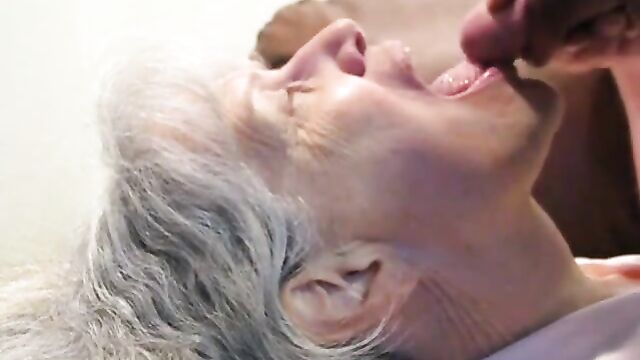 Grey haired granny blowjob and cum in her mouth