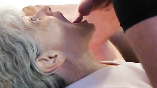 Grey haired granny blowjob and cum in her mouth