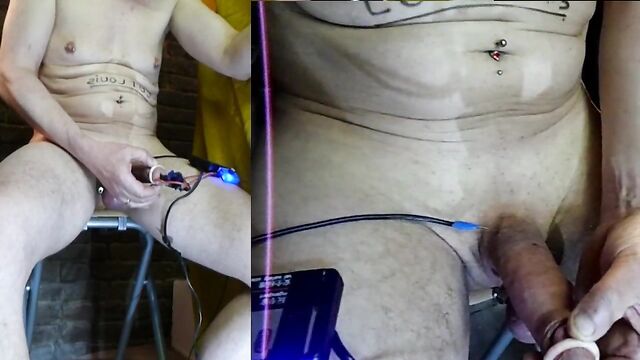 OMG CBT electro extrem needle + rotation machine in cock