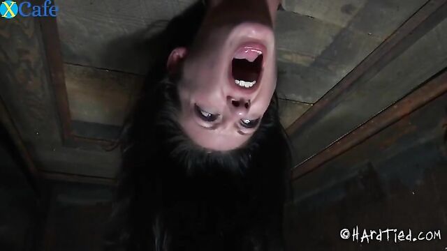 Wanton brunette whore screams getting her head stuck