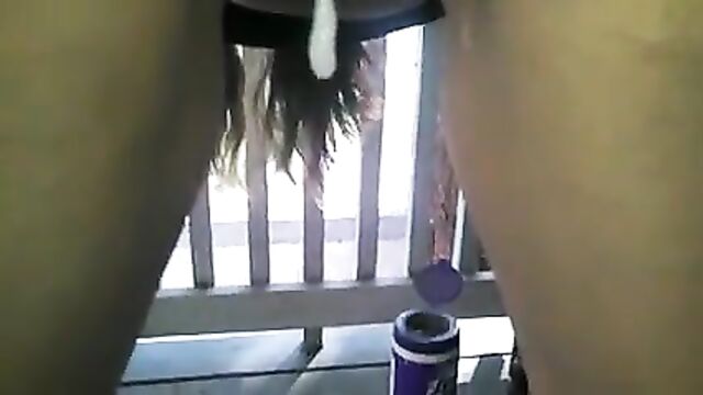 Creampie dripping on balcony
