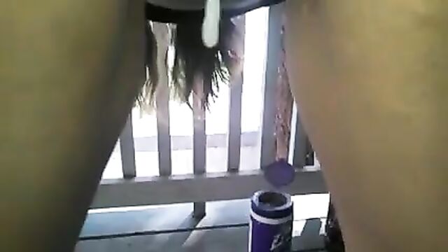 Creampie dripping on balcony
