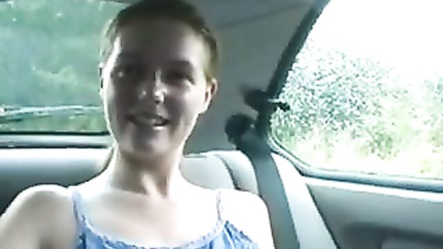 Emma flashes tits and knickers in the back of car