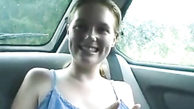 Emma flashes tits and knickers in the back of car