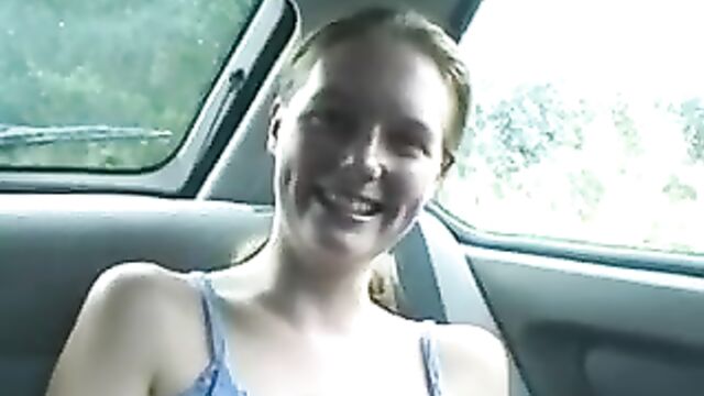 Emma flashes tits and knickers in the back of car